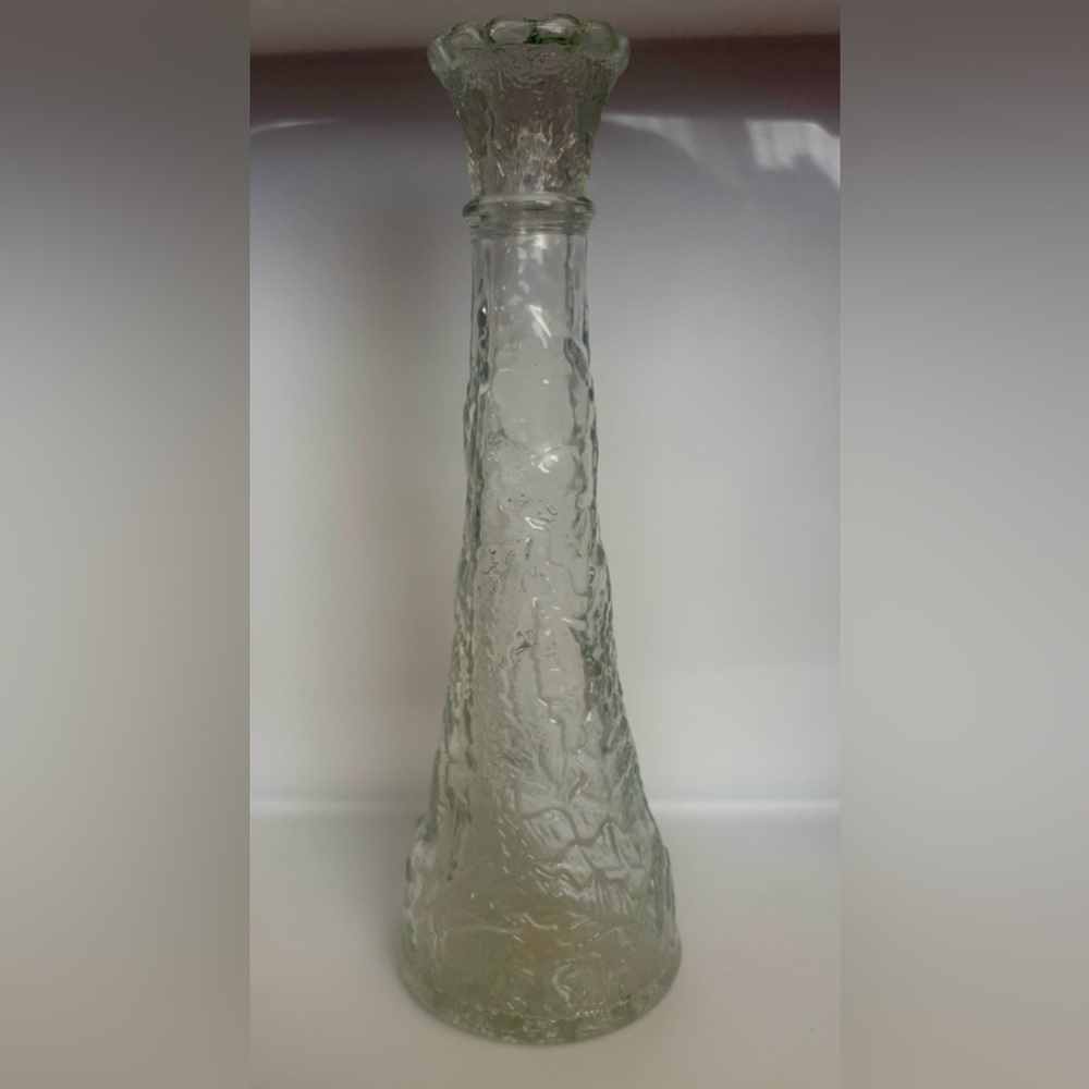 Vintage Libbey of Canada Clear Glass Bud Vase Embossed Leaf Pattern